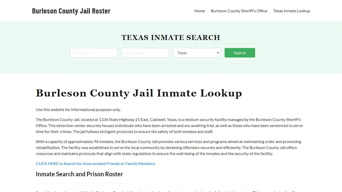 Burleson County Jail Roster Lookup, TX, Inmate Search