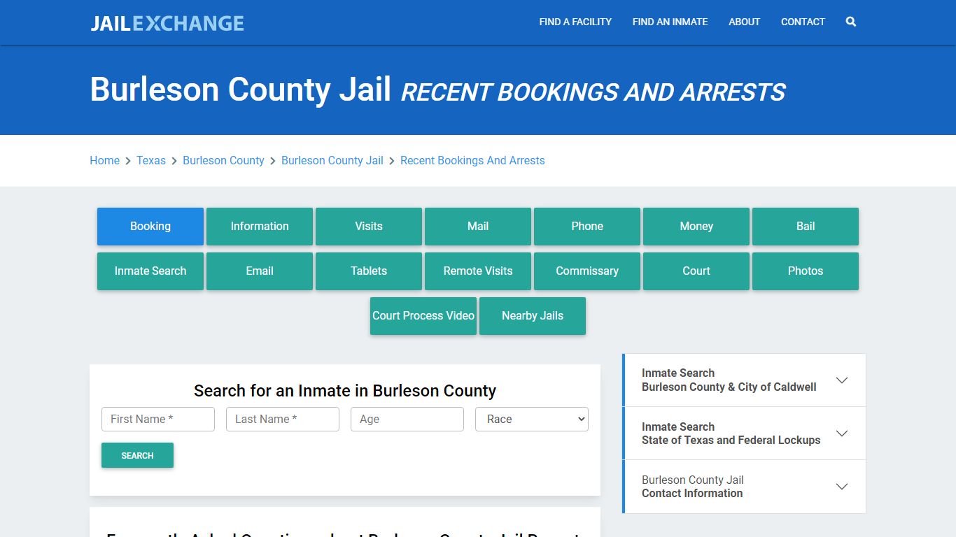 Burleson County Jail Recent Bookings And Arrests - Jail Exchange